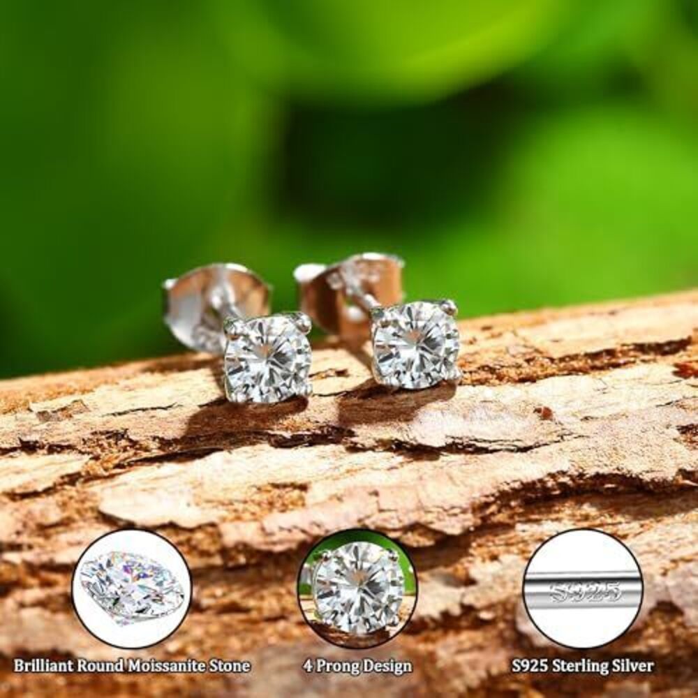 8032 Moissanite Earrings D Color VVS1 Clarity Lab Created 18K White Gold - Picture 5 of 7
